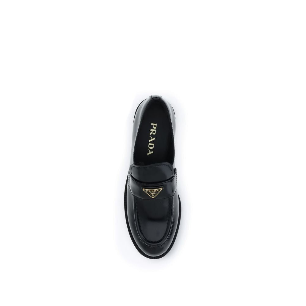 Prada Black Calf Leather Bos Taurus Slip-On Loafers