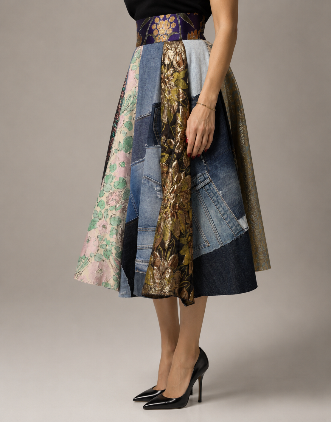 Jupe mi-longue taille haute Dolce & Gabbana multicolore à imprimé patchwork
