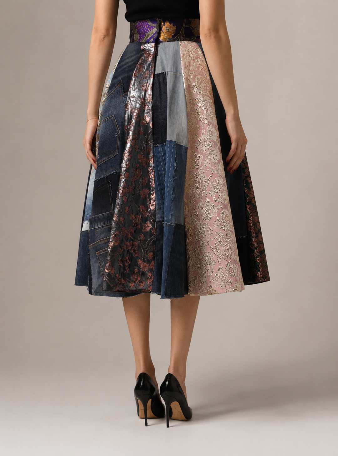 Jupe mi-longue taille haute Dolce & Gabbana multicolore à imprimé patchwork