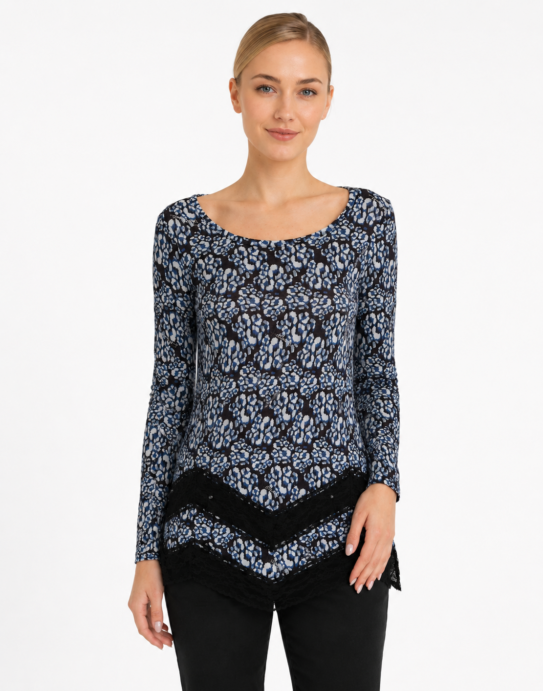 Haut à Manches Longues en Dentelle Florale Bleu Just Cavalli Blouse Sous-Vêtement