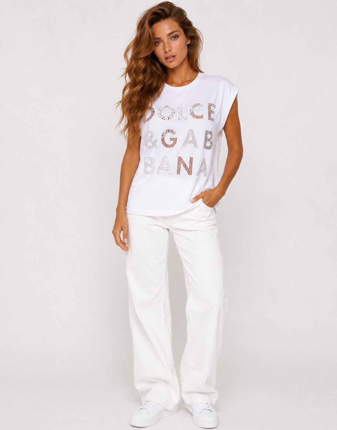 Dolce & Gabbana White Logo Round Neck Sleeveless T-shirt