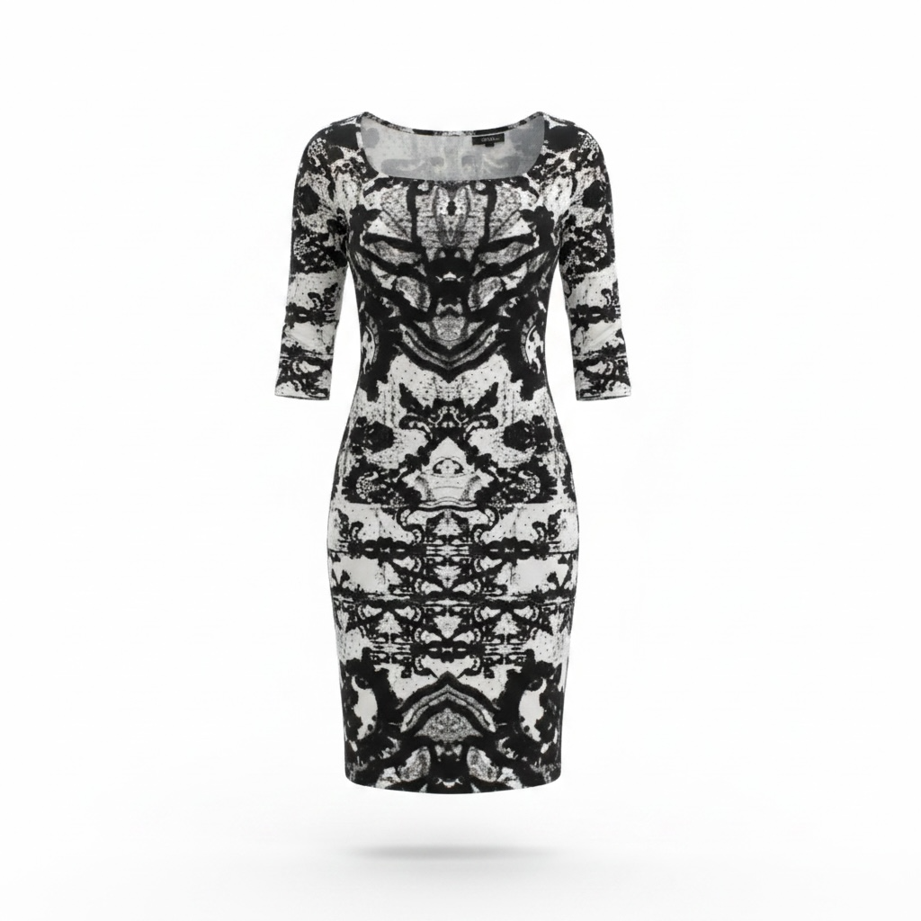 Cavalli Black Printed Sheath Dress
