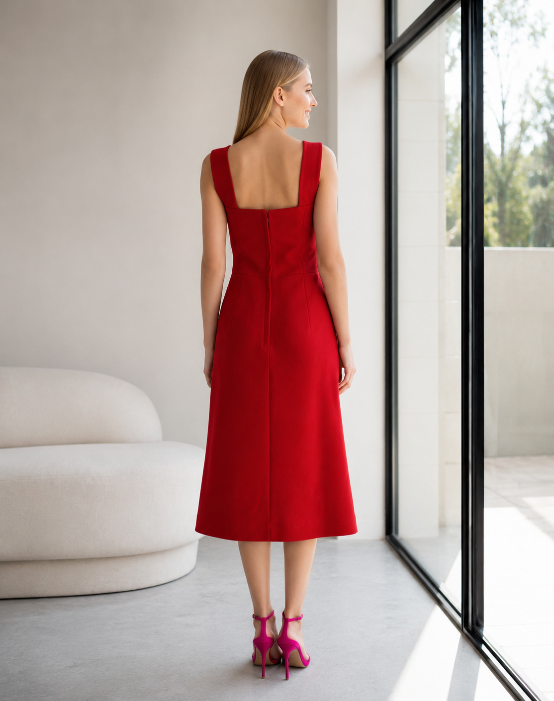 Dolce & Gabbana Two Tone Pink Wool Sleeveless Midi Dress