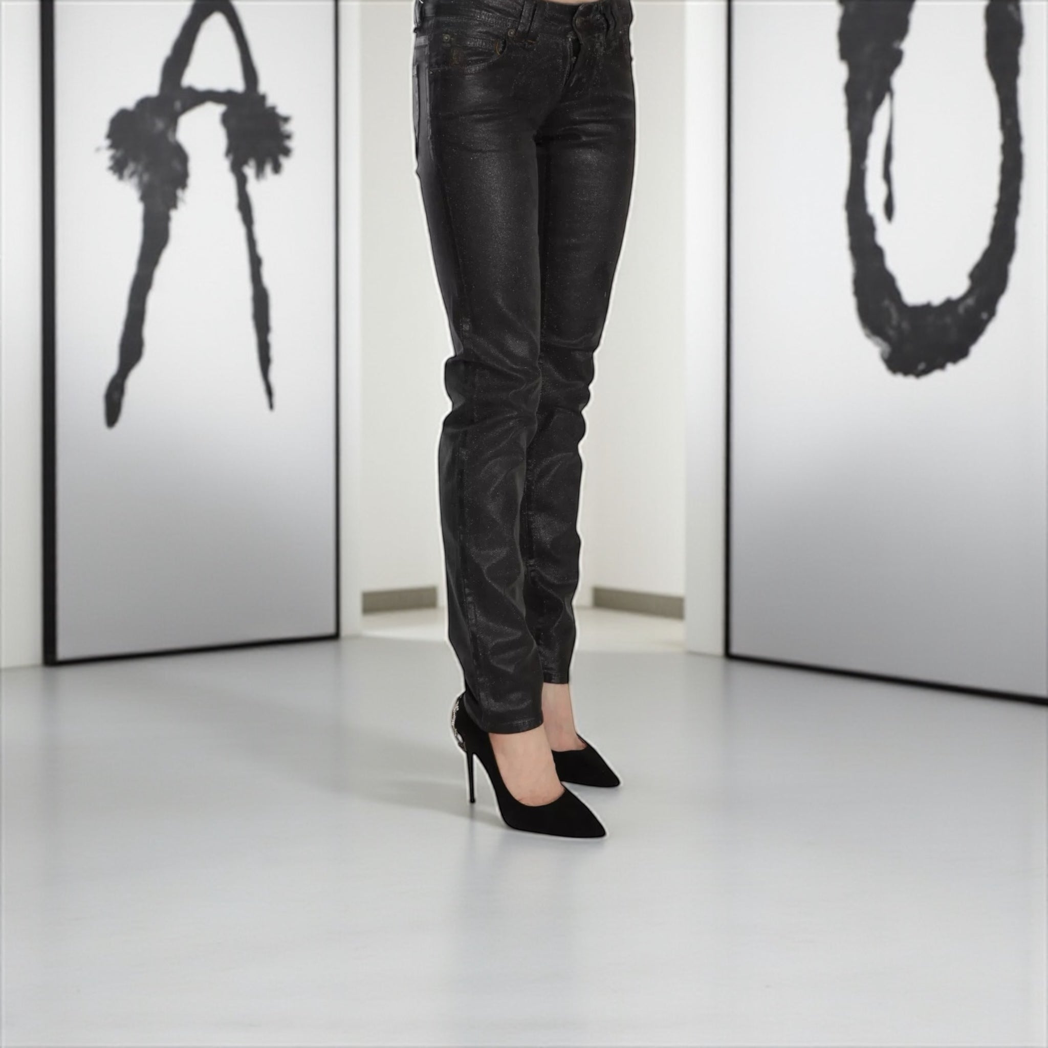 John Galliano Black Washed Low Waist Regular Leg Denim Pants